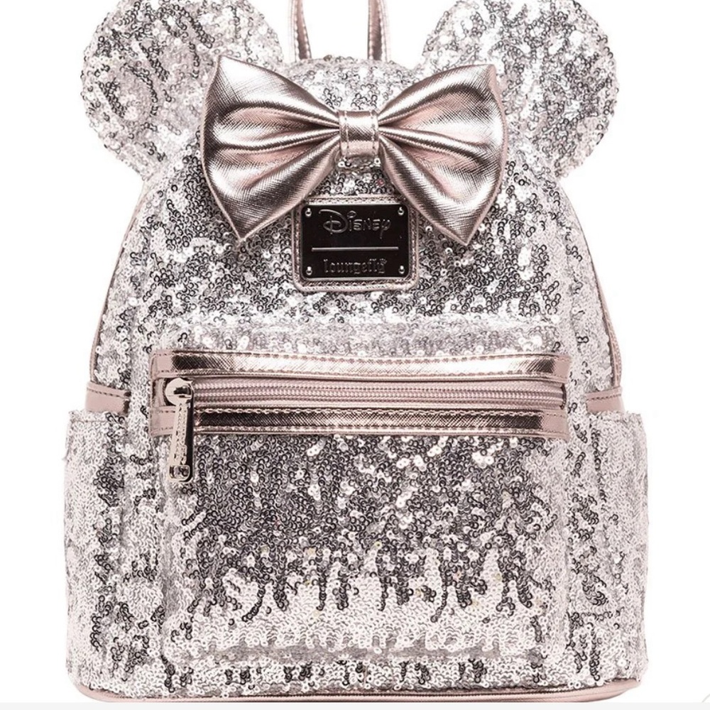 Loungefly Disney Minnie Mouse Silver Sequin Mini Backpack - Picture 3 of 9